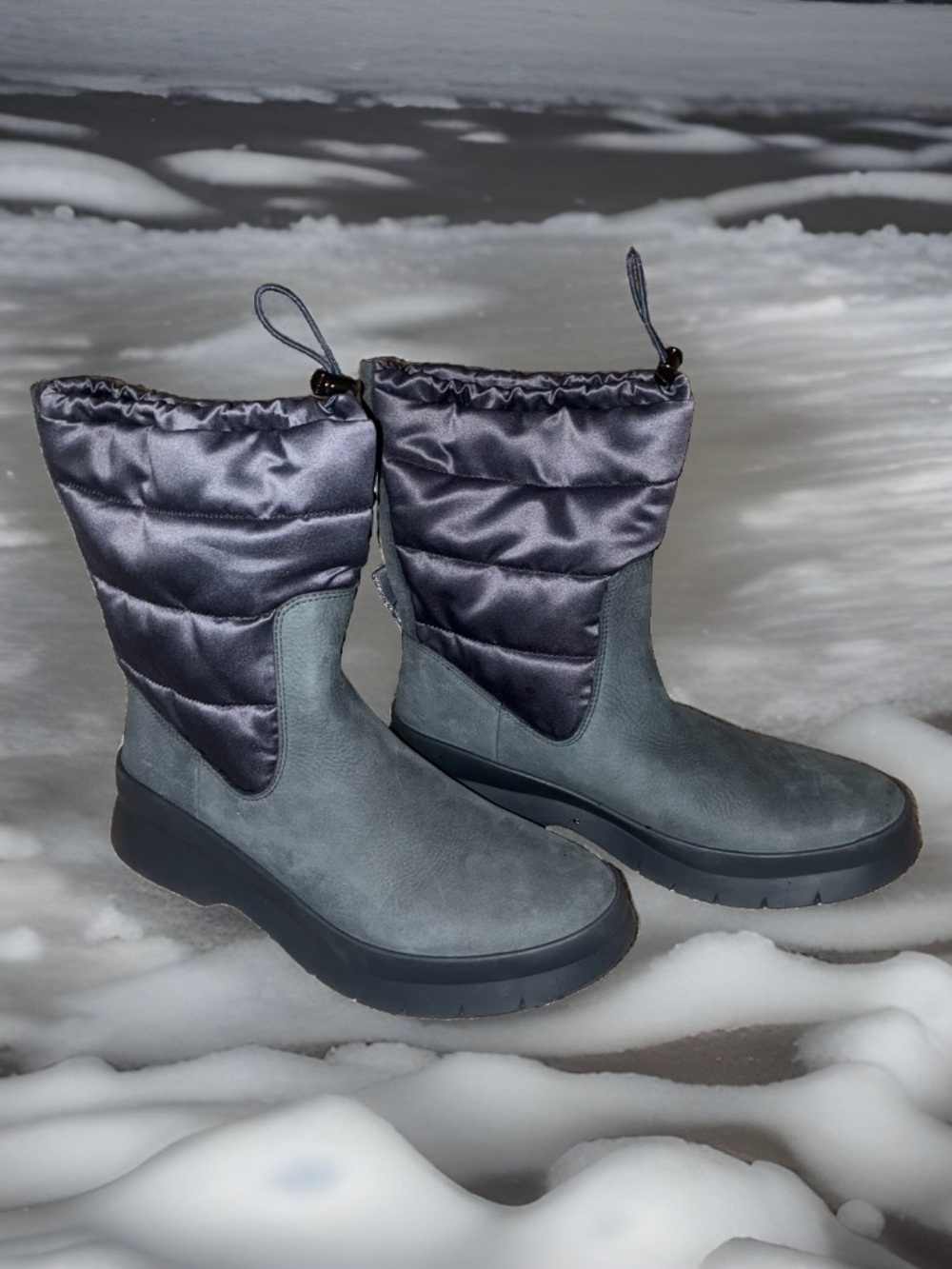Cole Hann Women's Grey Winter quilted Waterproof Pull-On Boots